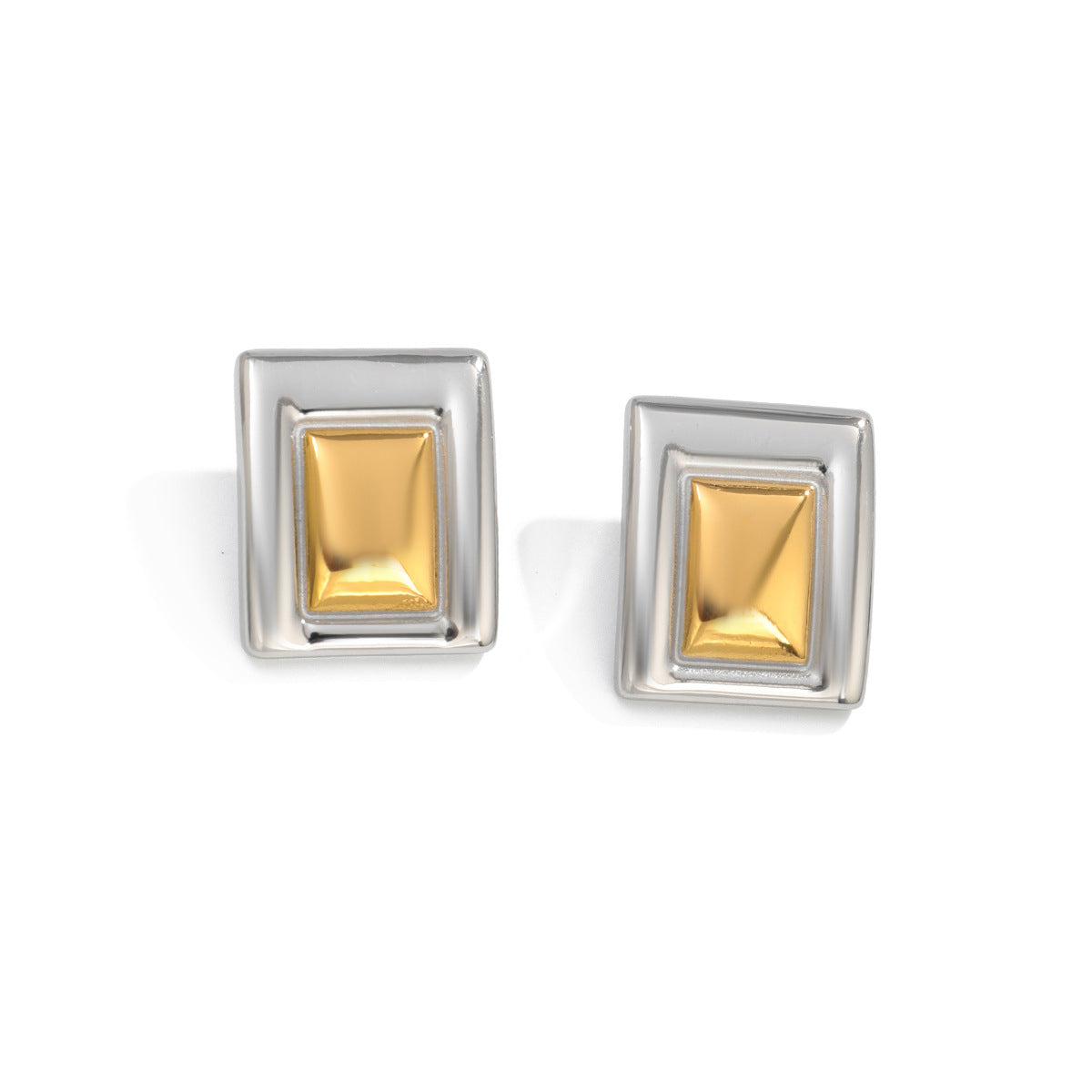 Planderful Vienna Verve Two Tone Stainless Steel Earrings Minimalist Square Statement Unisex Everyday Wear