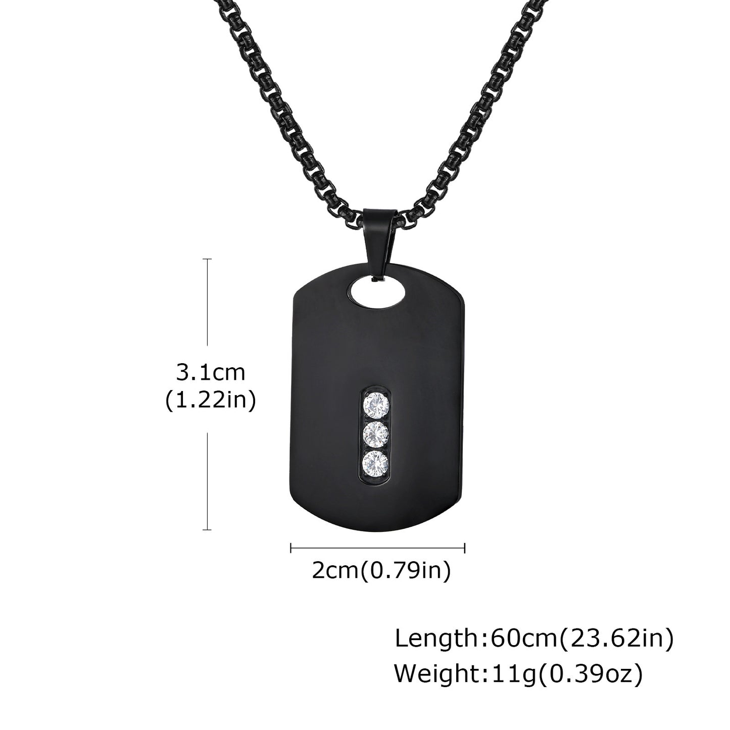 Planderful Mens Stainless Zircon Dog Tag Geometric Necklace
