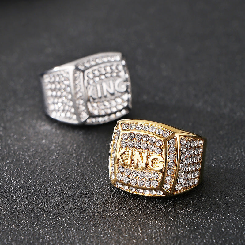 Planderful Zircon Square Ring Gold Plated Hip Hop King Men