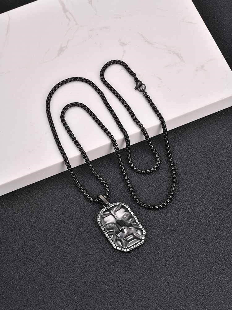 Zircon Textured Vintage Black Stainless Steel Pendant