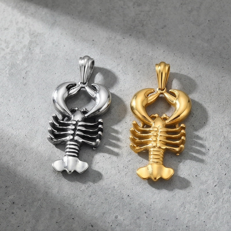Hipster Animal Ocean Vacation Style Lobster Stainless Steel Men's Pendant Necklace