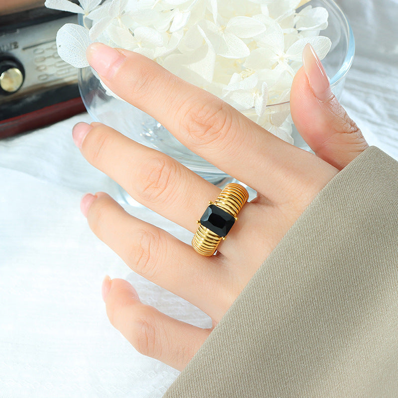 Sparkling Geometric Zircon Thread Ring - Luxe Titanium Gold Jewelry