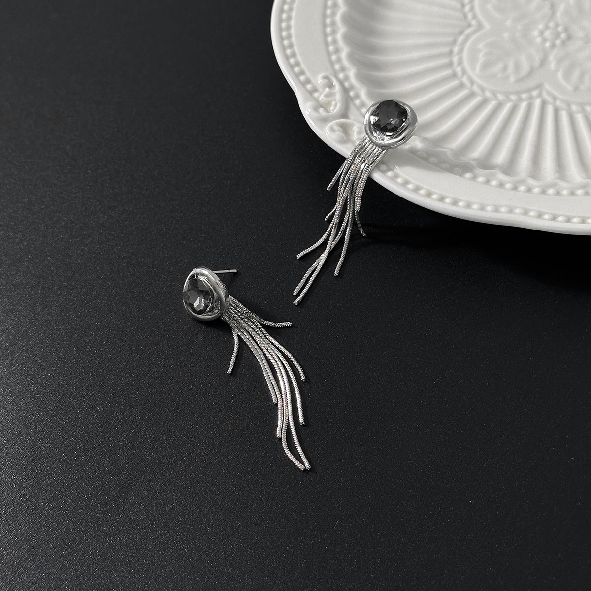 Planderful Vienna Verve Geometric Stone Earrings For Professional Women Long Snake Bone Chain Fringe Statement Studs
