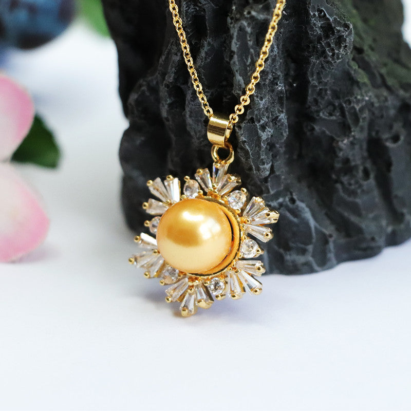 Champagne Shell Pearl Snowflake Pendant — No Chain