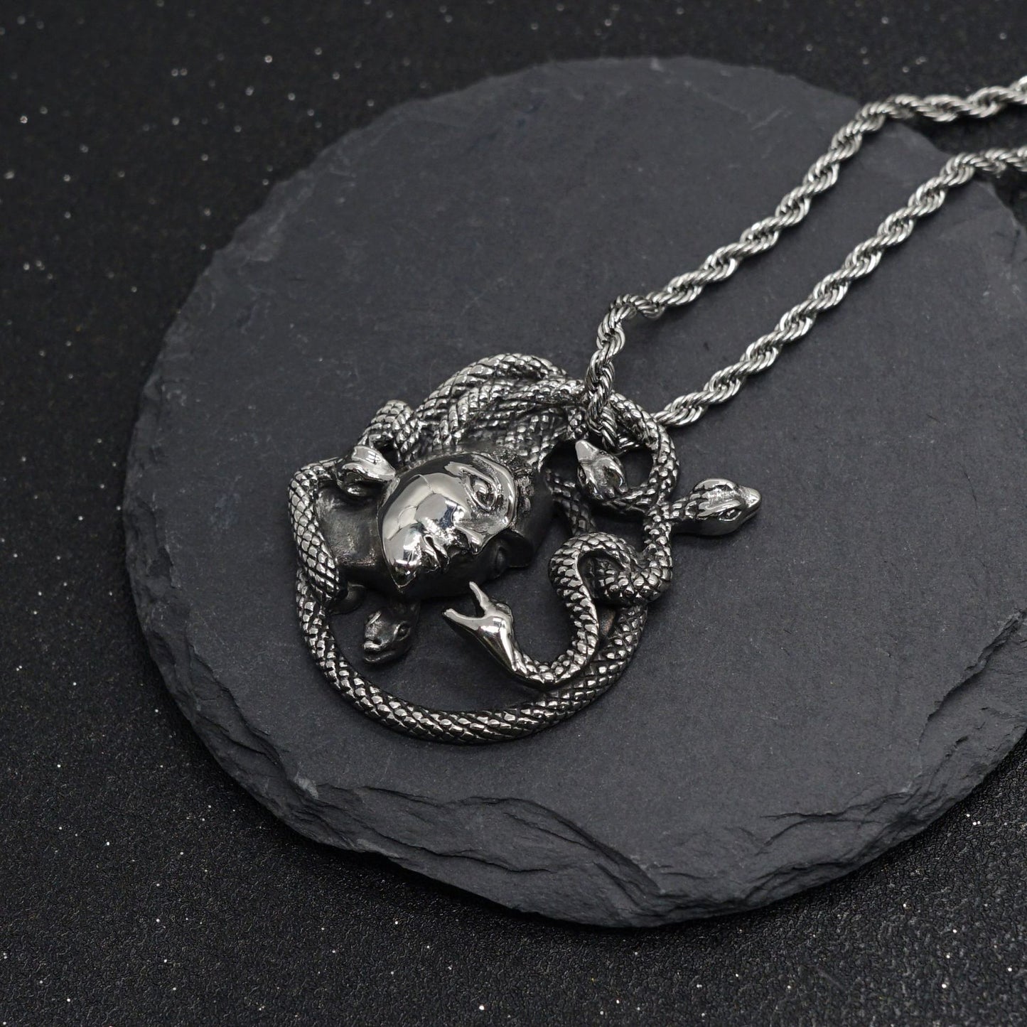Steel Necklace – Vintage Medusa Snake Pendant