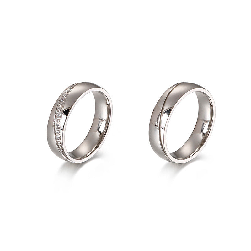 Japan And South Korea Men's And Women's Titanium Steel Rings, Zircon-Inlaid