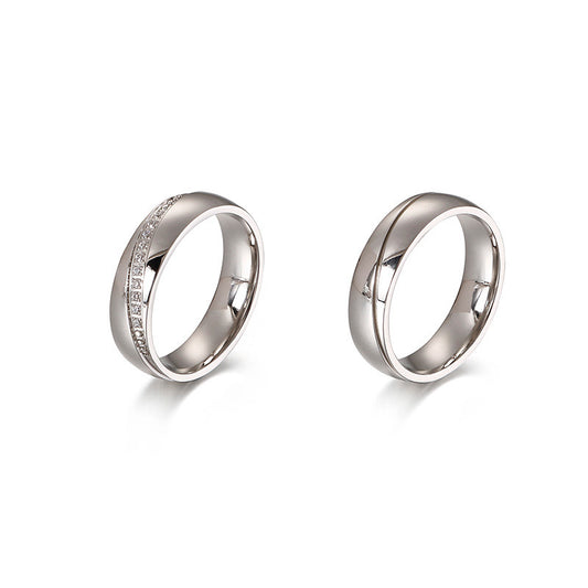 Japan And South Korea Men's And Women's Titanium Steel Rings, Zircon-Inlaid