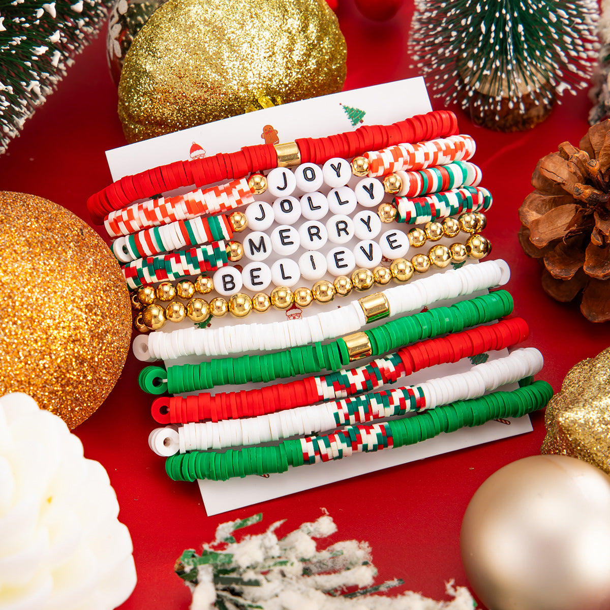 Planderful Collection Vienna Verve Elastic Beaded Christmas Bracelet For Women Gift For Her Festive Statement Jewelry