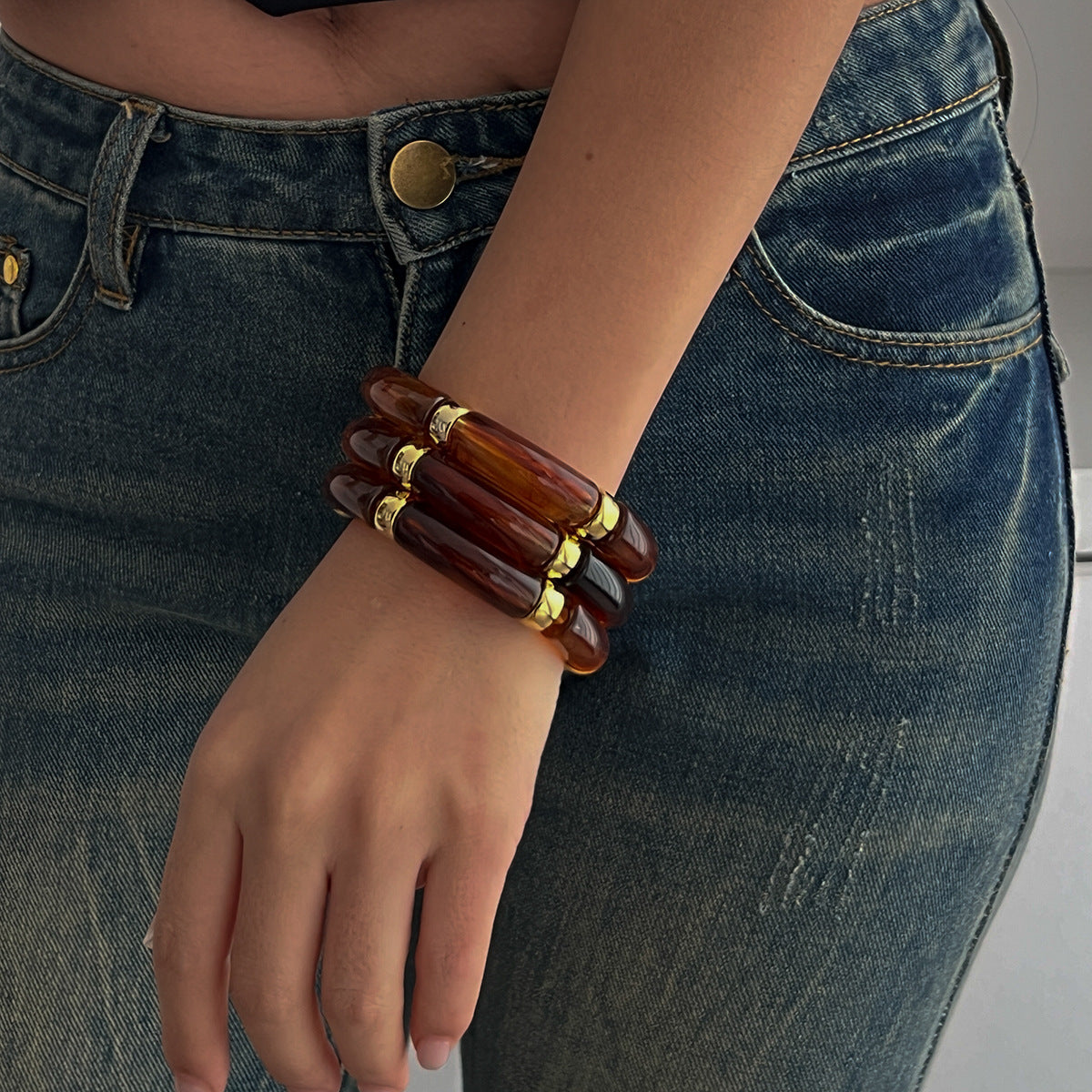 Planderful Vienna Verve Retro Beaded Elbow Bracelet Set For Women Geometric Statement Jewelry