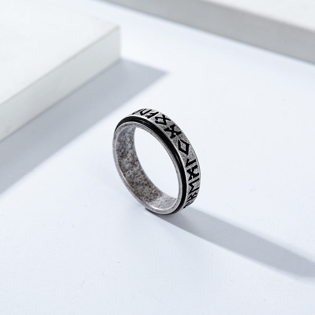 Planderful Nordic Viking Rune Ring Rotating Titanium Steel Jewelry For Men And Women Unisex Gift