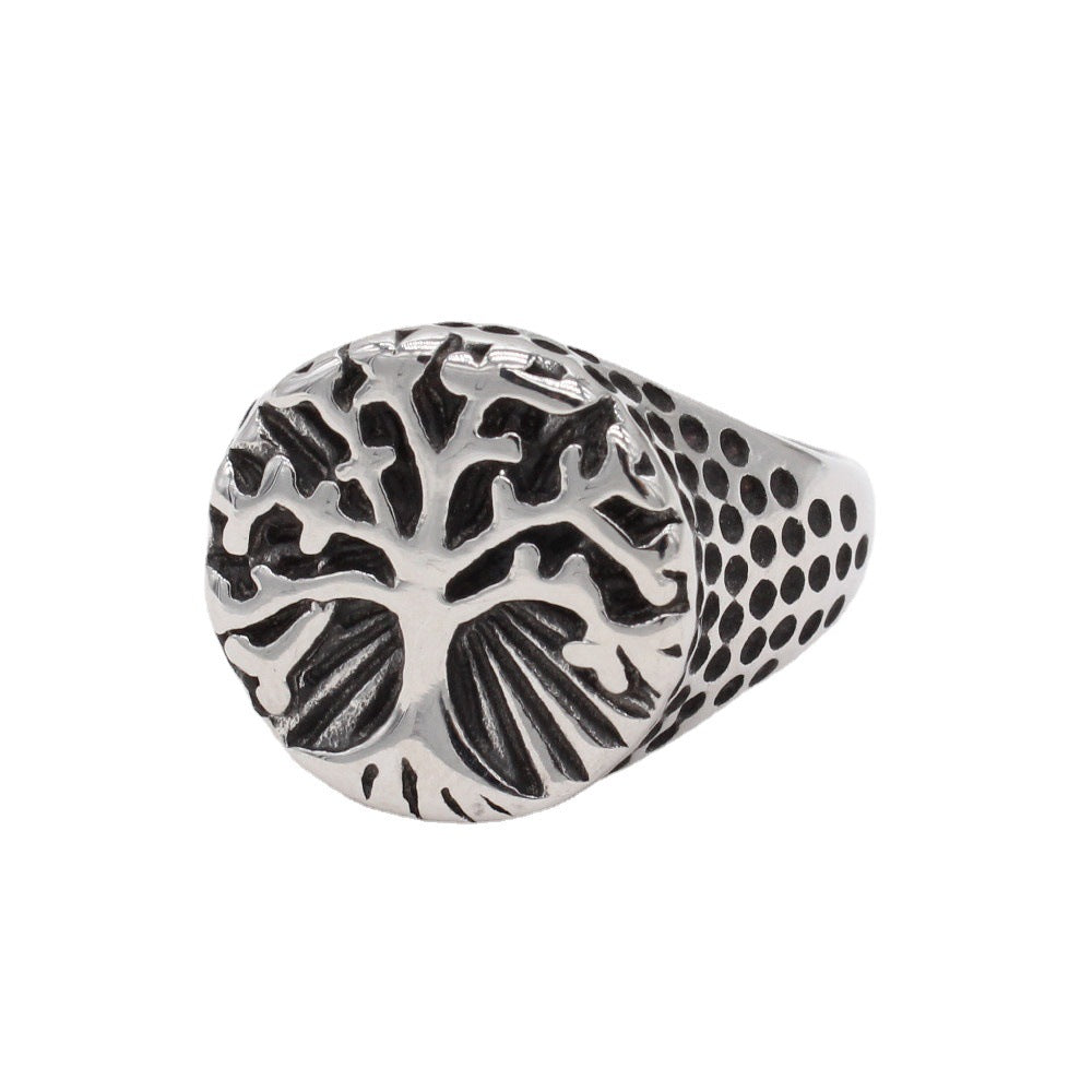 European American Retro Life Tree Titanium Steel Men's Rings