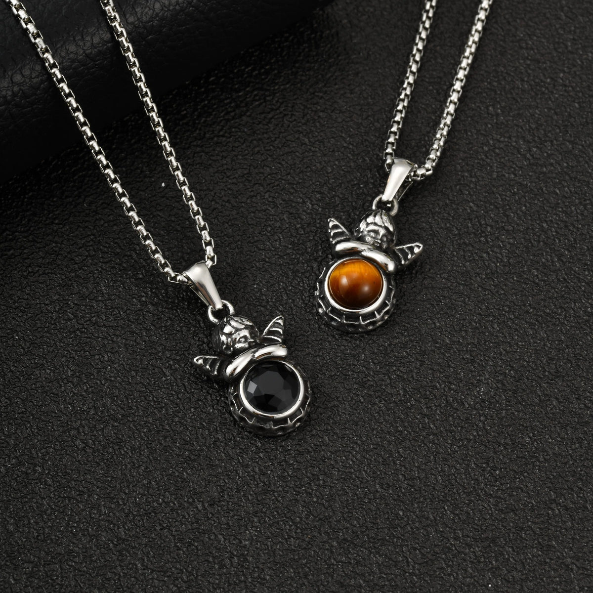 Europe & The United States Stainless Steel Angel Tiger's Eye Stone Women's Hip-Hop Necklace