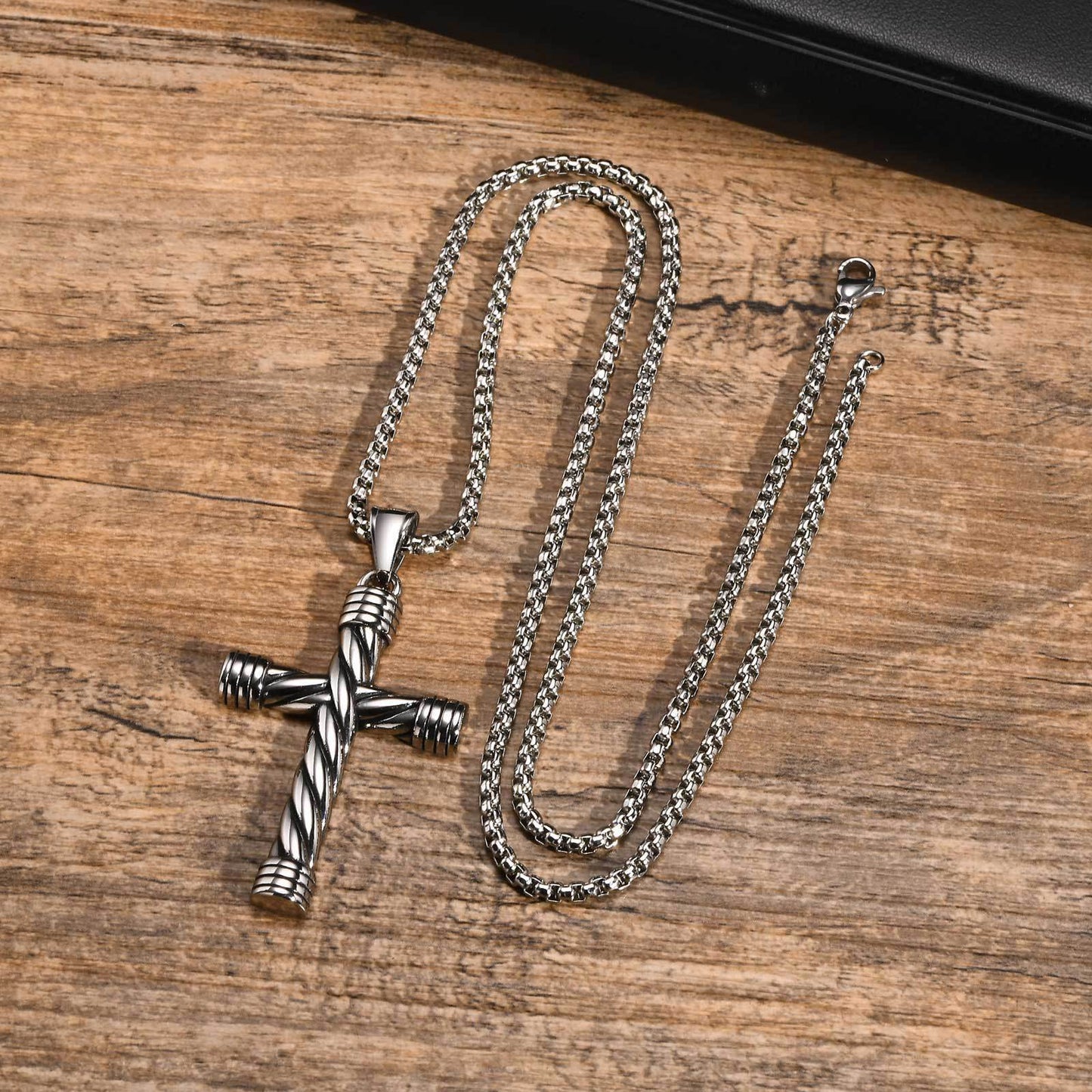 Popular Stainless Steel Twist Cross Pendant Necklace Men's Jewelry