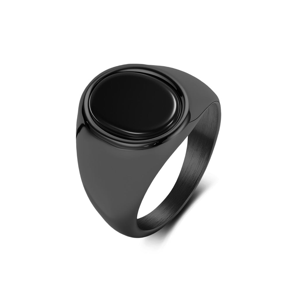 Stainless Steel Gemstone Geometric Black Ring