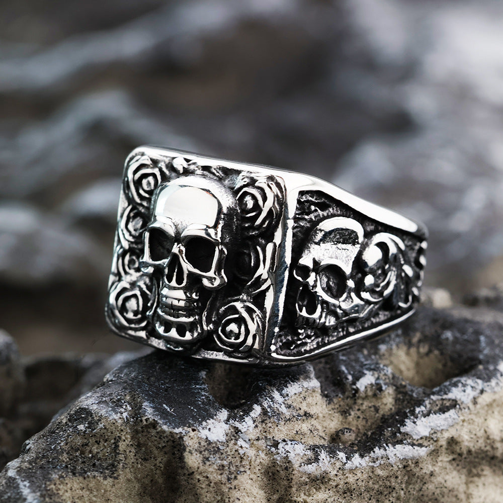 Planderful Skull Ring For Men Titanium Steel Retro Punk Style Bold Nonconformist Jewelry