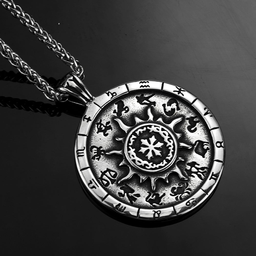 European And American Retro Men's Jewelry Stainless Steel Pendant Twelve Constellations Tag Necklace For Men