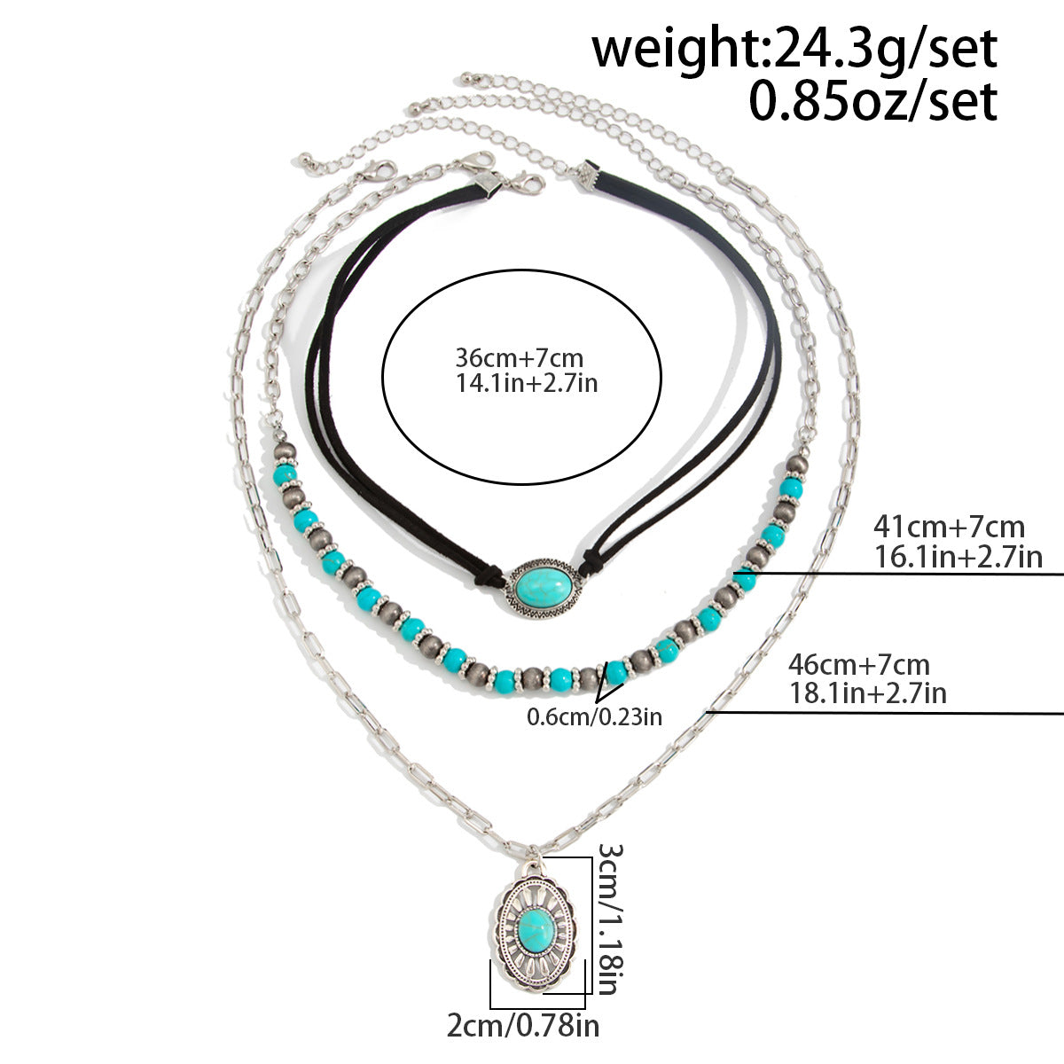 Retro Imitation Turquoise Stacked Western Denim National Cactus Cow Head Pendant Neck Necklace