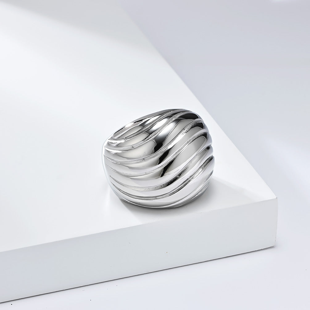 Planderful Titanium Steel Ring For Women With Exaggerated Large Smooth Surface Versatile Fashion Jewelry