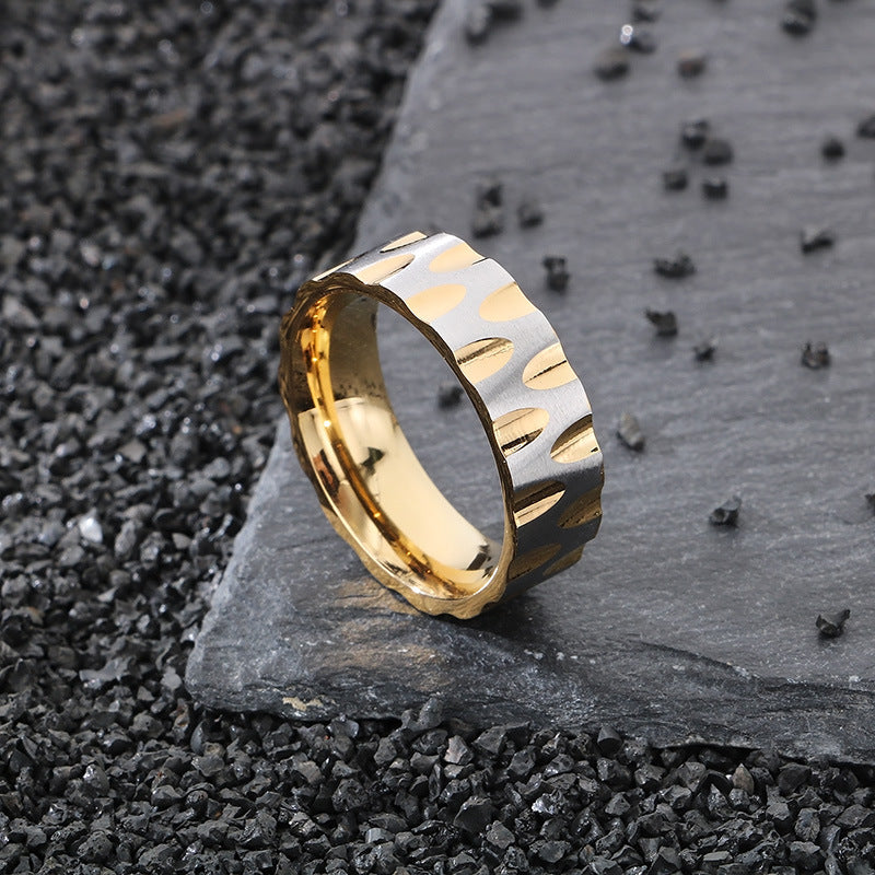 Planderful Mens Ring Titanium Steel Water Ripple Design