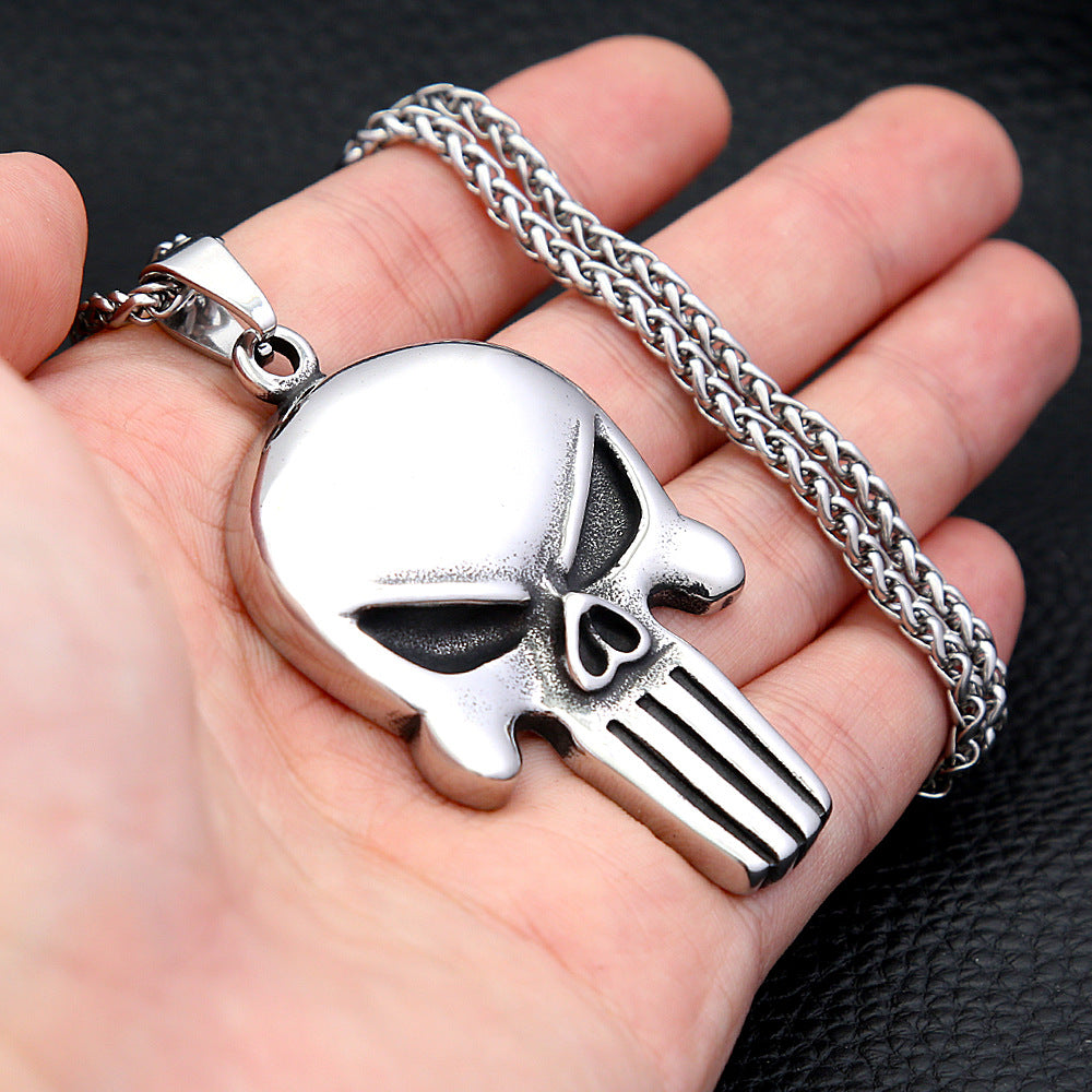 Planderful Skull Pendant Necklace Titanium Steel For Men Punisher Skull Design Punk Style Gift For Him