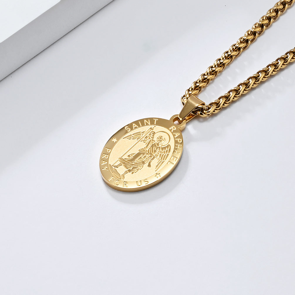 Patron Saint Oval Medal Stainless Steel Pendant Necklace Fashion Jewelry