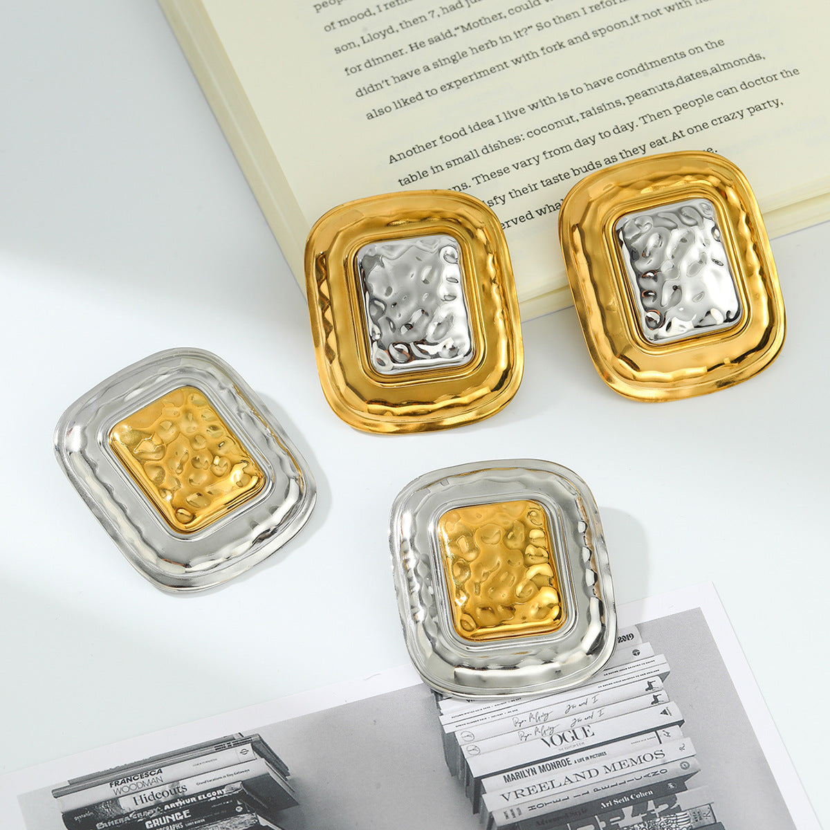 Planderful Vienna Verve Stainless Steel Earrings Hammered Textured Geometric Color Block for Bold Fashion Lovers