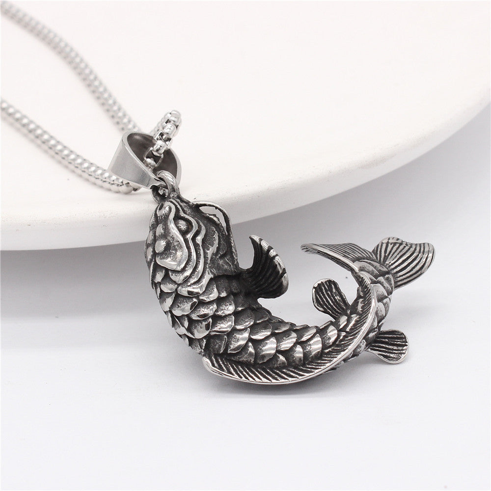 Planderful Koi Carp Titanium Steel Pendant For Men And Women Unisex Durable Shield Jewelry