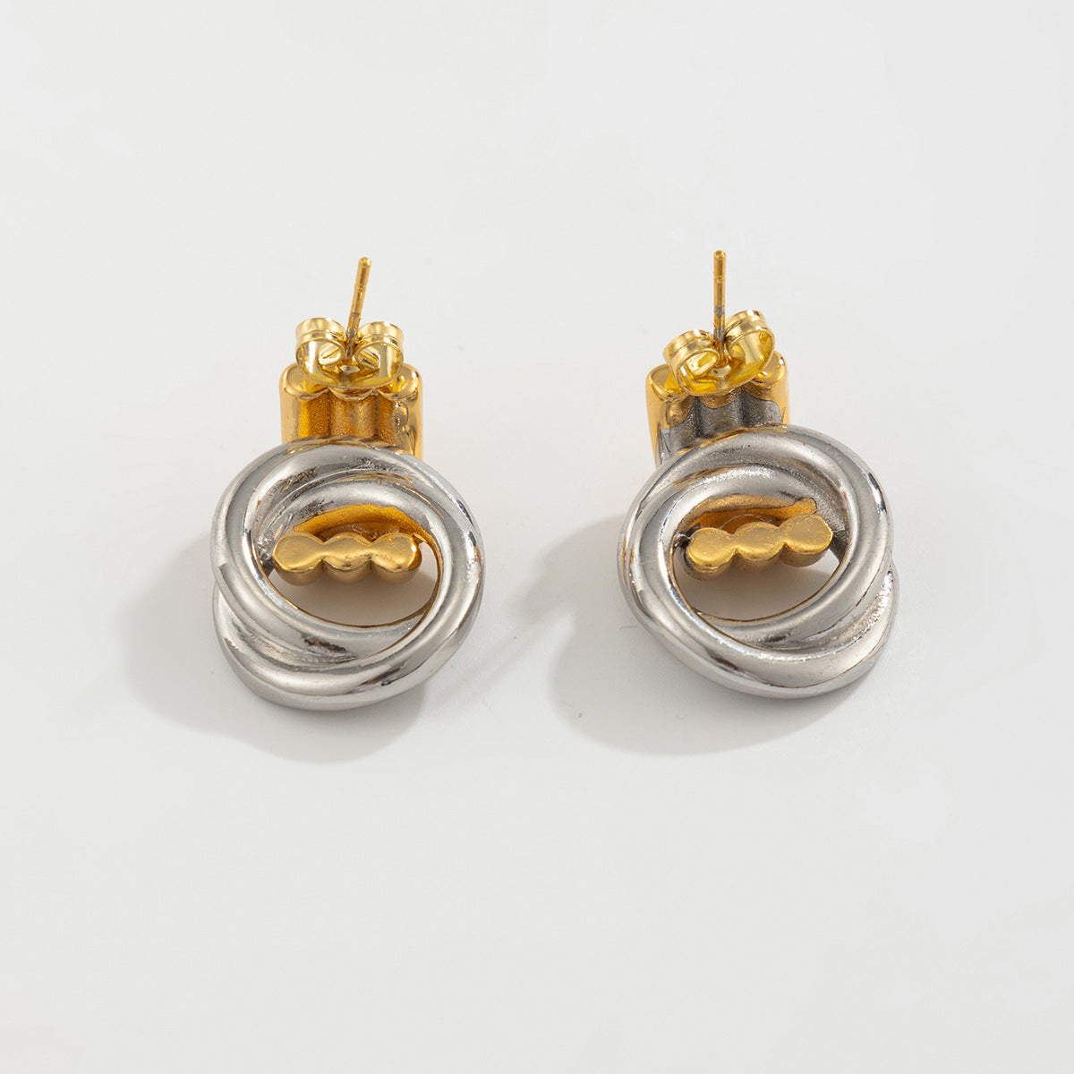 Planderful Vienna Verve Stainless Steel Ring Buckle Stud Earrings With Contrasting Color Lines For Modern Fashion Lovers