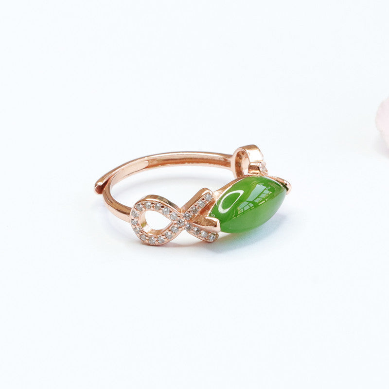 925 Sterling Silver Hetian Jasper Marquise Ring