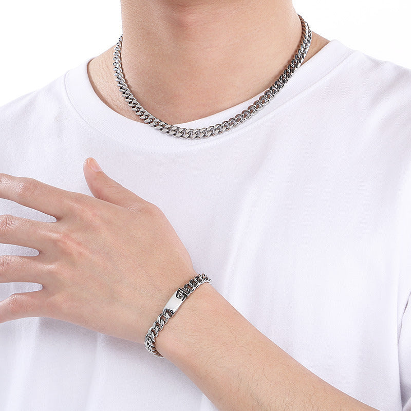 Stainless Steel Cuban Chain Bracelet Necklace For Men