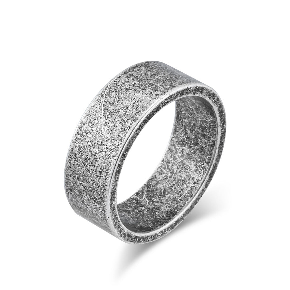 Cross-Border 8mm Matte Brushed Gray Titanium Steel Ring for Men