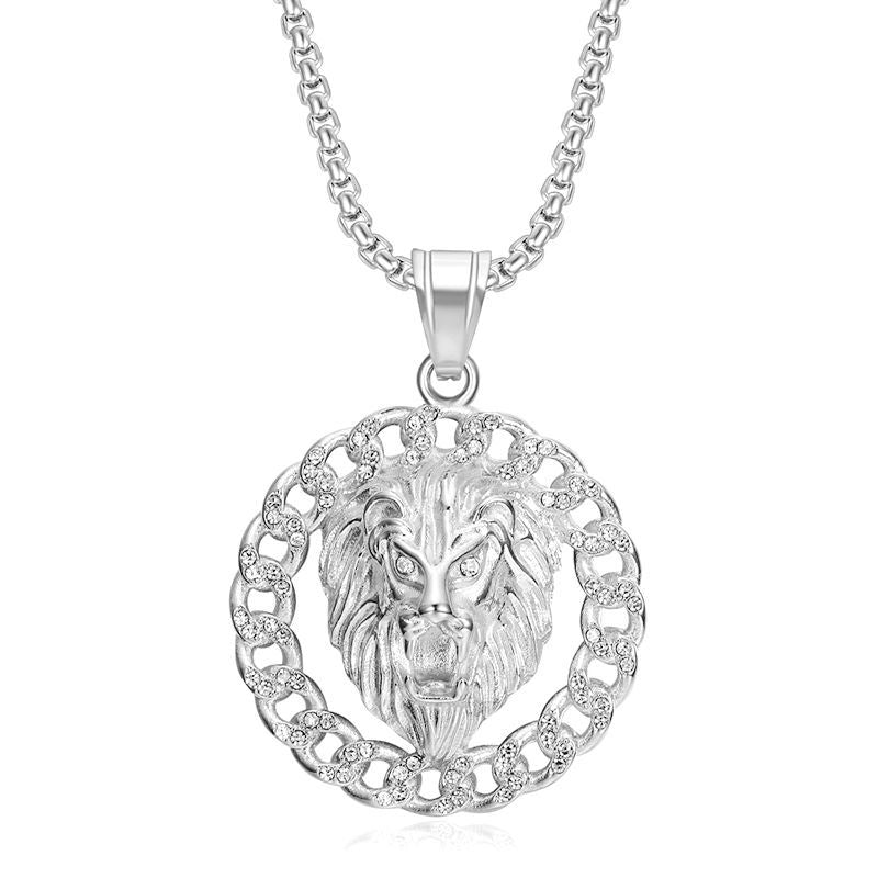 Zircon Necklace – Statement Hip Hop Lion Head Pendant Gold Plated Titanium Steel Jewelry