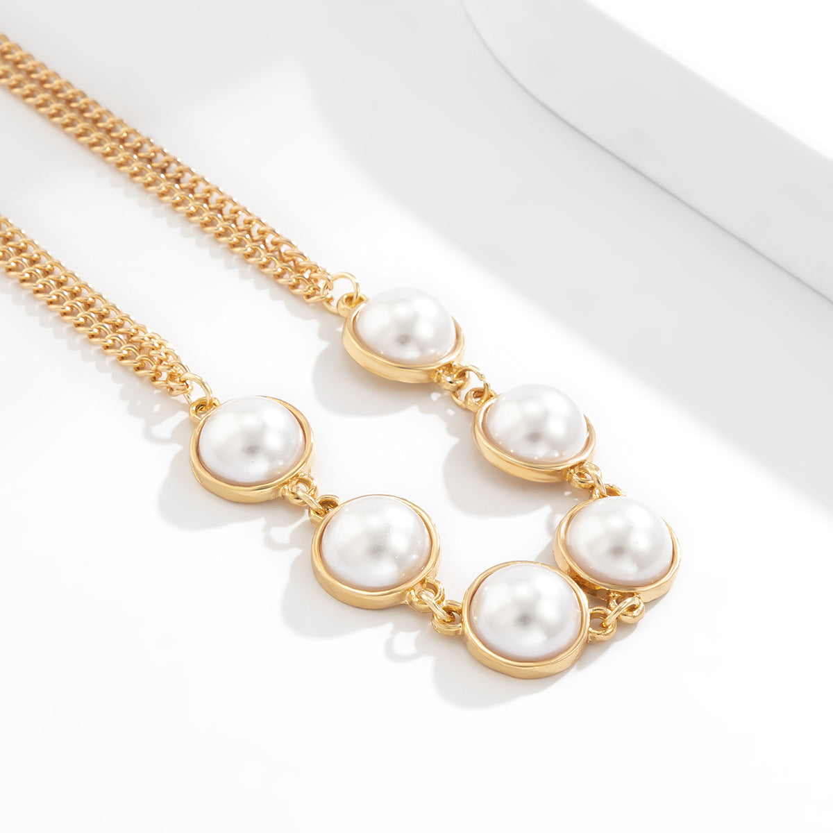 Europe and The United States Cross-border Imitation Pearl Chain Necklace Bikini Micro-inlaid Metal Clothing Chain Female