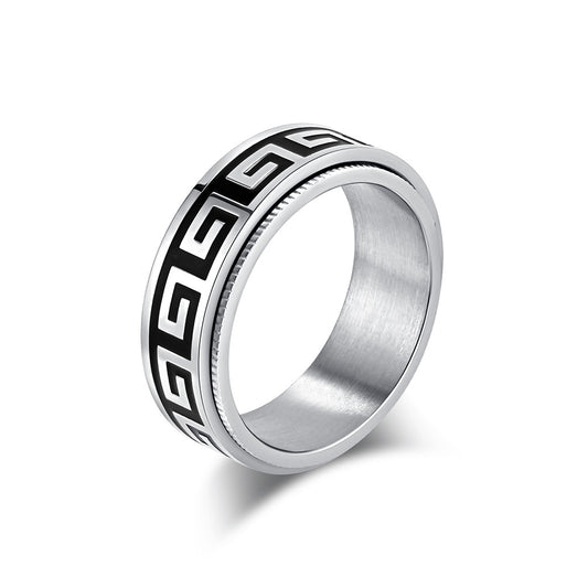 Planderful Rotatable Titanium Ring For Men With Great Wall Pattern Trendy Modern European American Style Jewelry