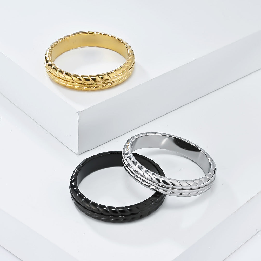 Planderful Titanium Steel Ring Wheat Ear Pattern Light Luxury Versatile Everyday Genie for Men and Women