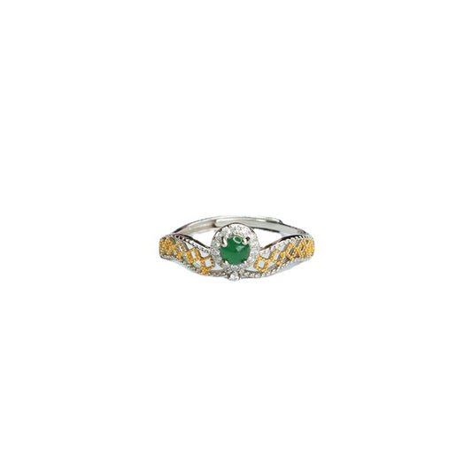 Icy Green Jadeite Openwork 925 Silver Adjustable Ring