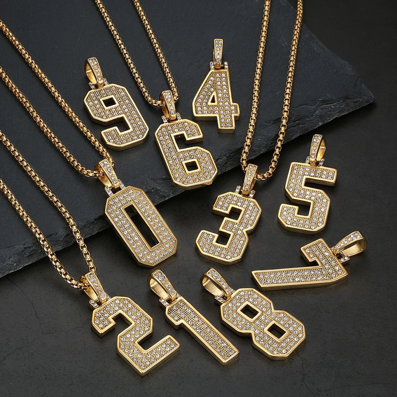 Planderful Everyday Genie Hiphop Stainless Steel Gold Plated Zircon 0to9 Digital Pendant Necklace For Men