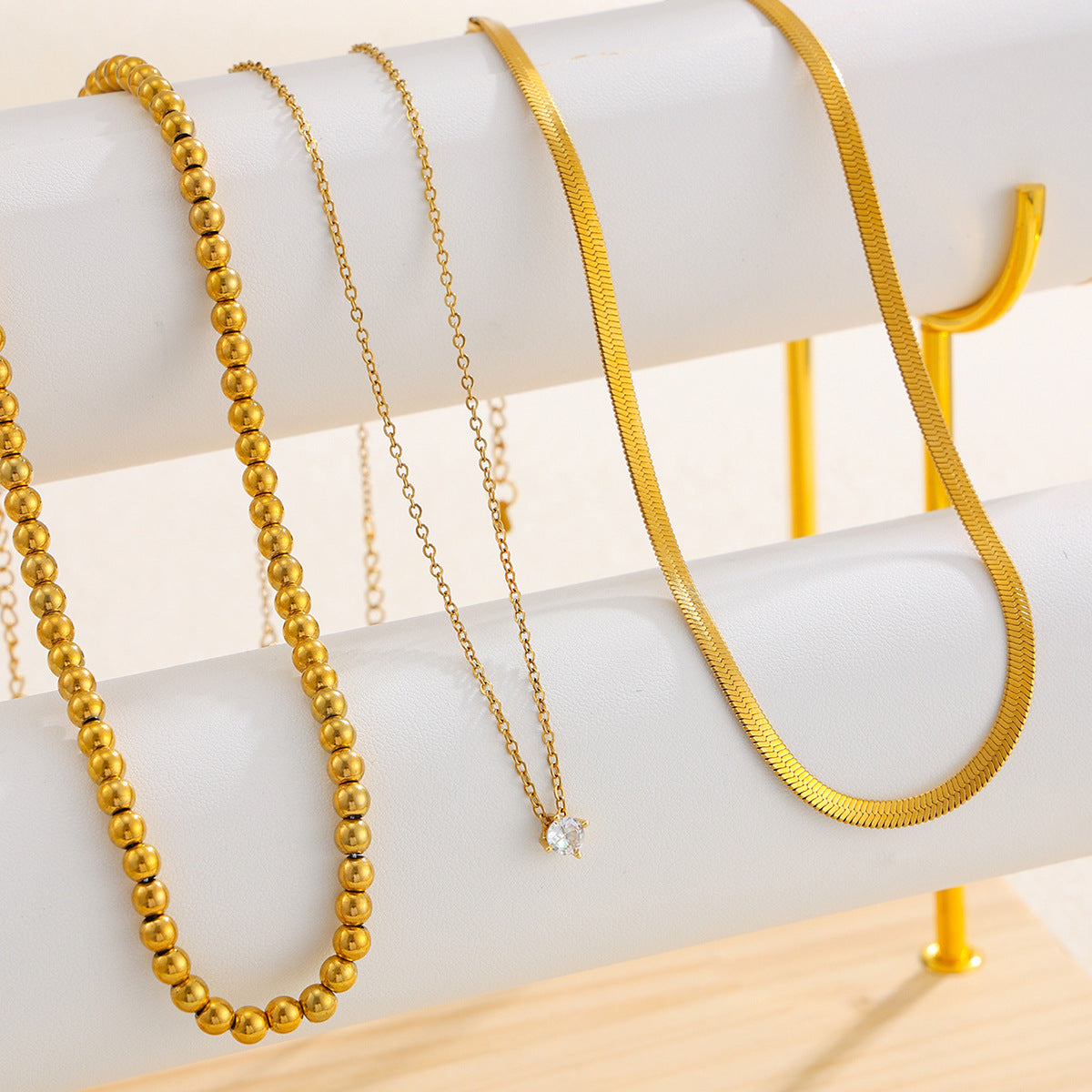 Wind Stainless Steel Snake Bone Chain Round Bead Necklace Micro-Inlaid Zircon Collarbone