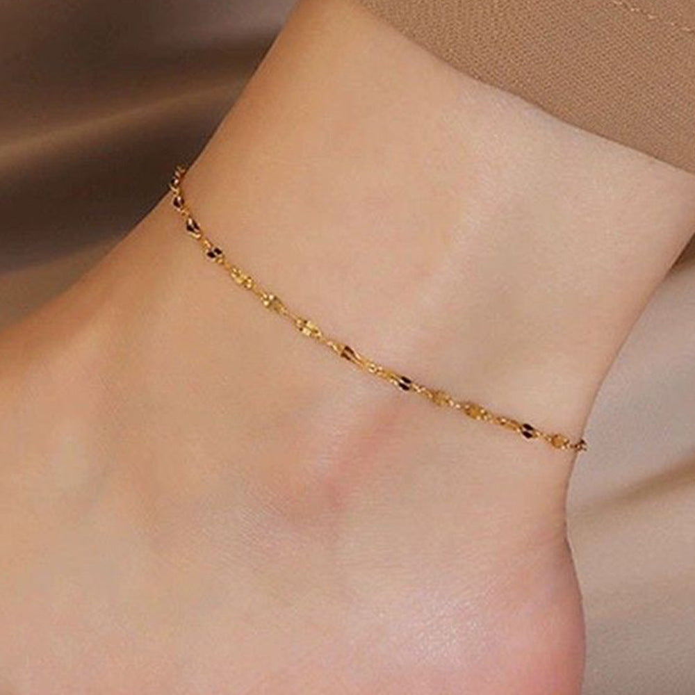 S925 Sterling Silver Plated 14k Gold Tile Chain Anklet Foot Bracelet