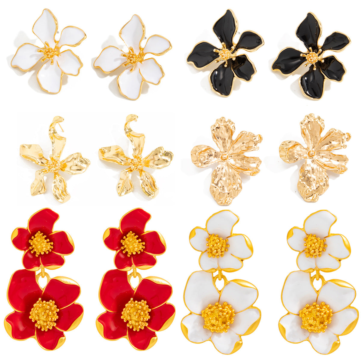 Planderful Vienna Verve 3D Metal Flower Stud Earrings For Women Premium Retro Statement Jewelry