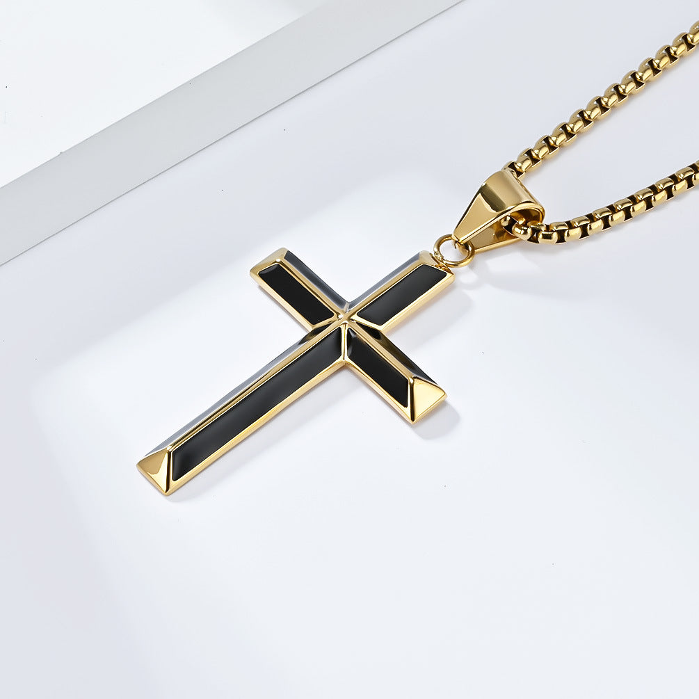 Planderful Oil Drip Cross Pendant Necklace For Men Stainless Steel Personalized Gift