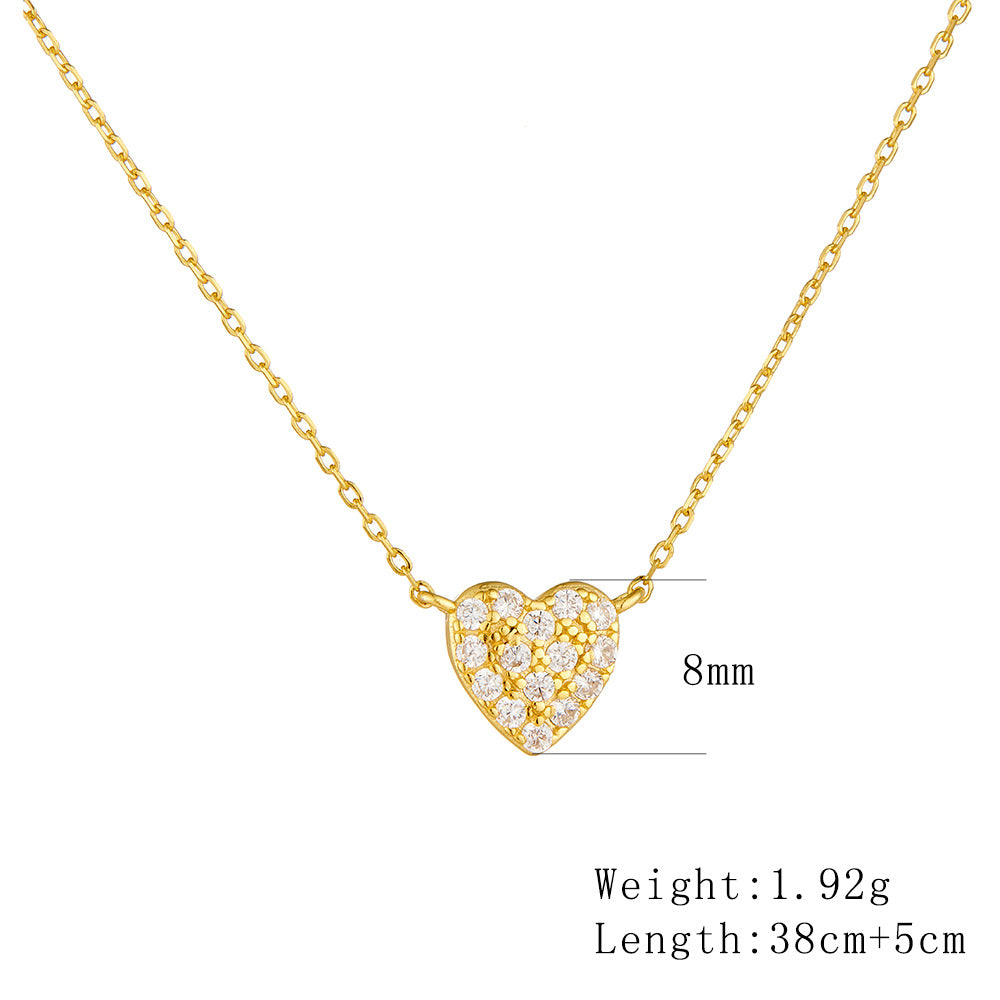 S925 Sterling Silver Heart-Shaped Micro-Inlaid Zircon Necklace Sweet And Full Of Love