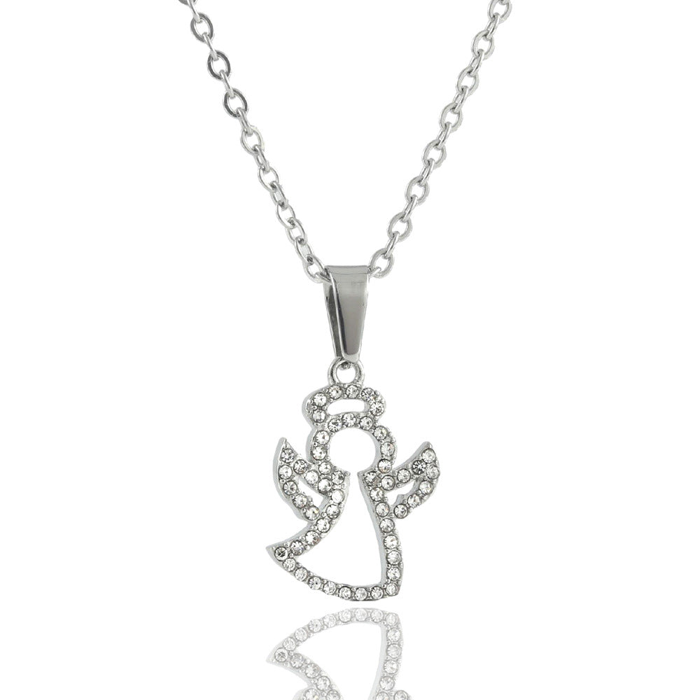 Personalized Punk Angel Wings Pendant Necklace in Stainless Steel for Women - Trendy Titanium Steel Design