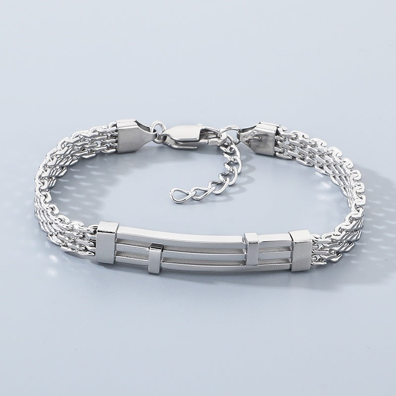 Design Mesh Chain Men's Geometric Lines Stainless Steel Adjustable Bracelet