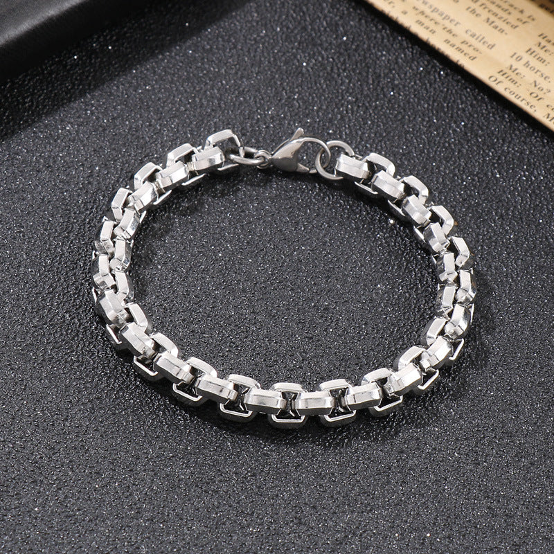 Stainless Steel, Trends, Edging Square Pearl Chain, Titanium Steel Men's Necklace Bracelet.