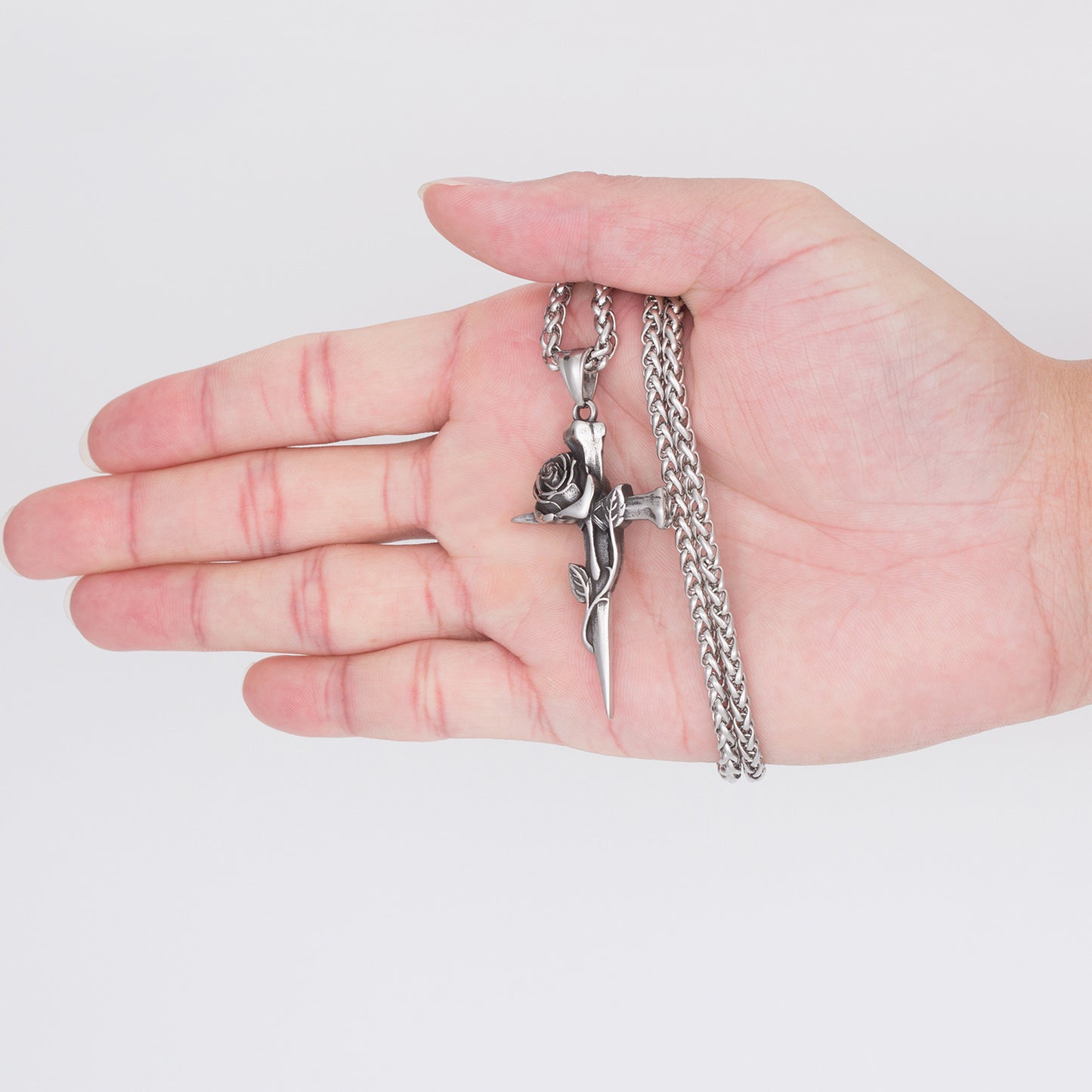 Steel Necklace – Elegant Rose Cross Necklace