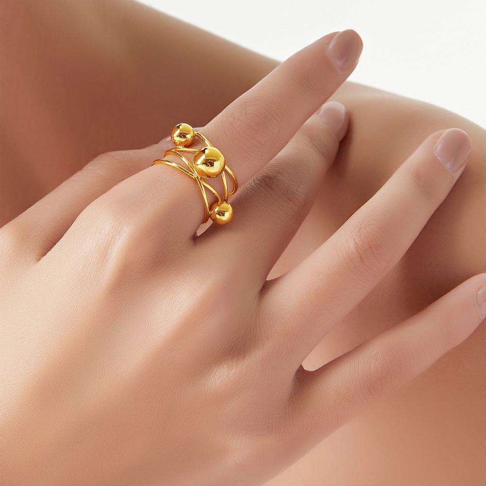 Golden Round Bead Stackable French Retro Index Finger Ring