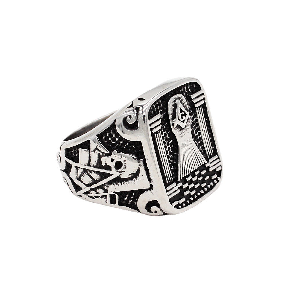 Planderful Titanium Steel Ring For Men Unisex Triangle Freemasonry Jewelry With Protective Statement