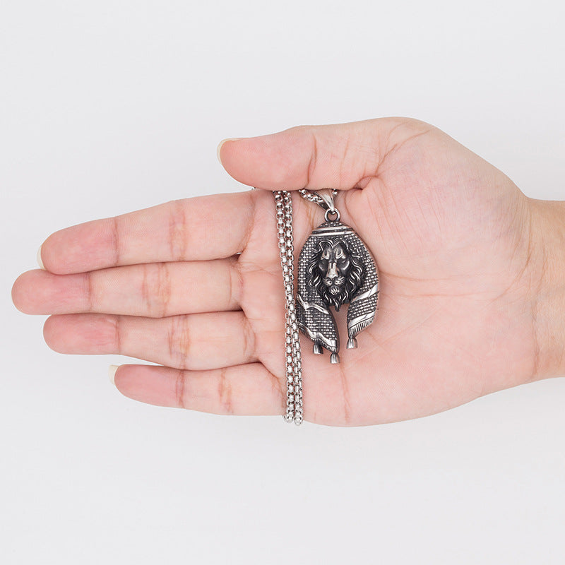 Stainless Steel Necklace - Statement Lion Pendant