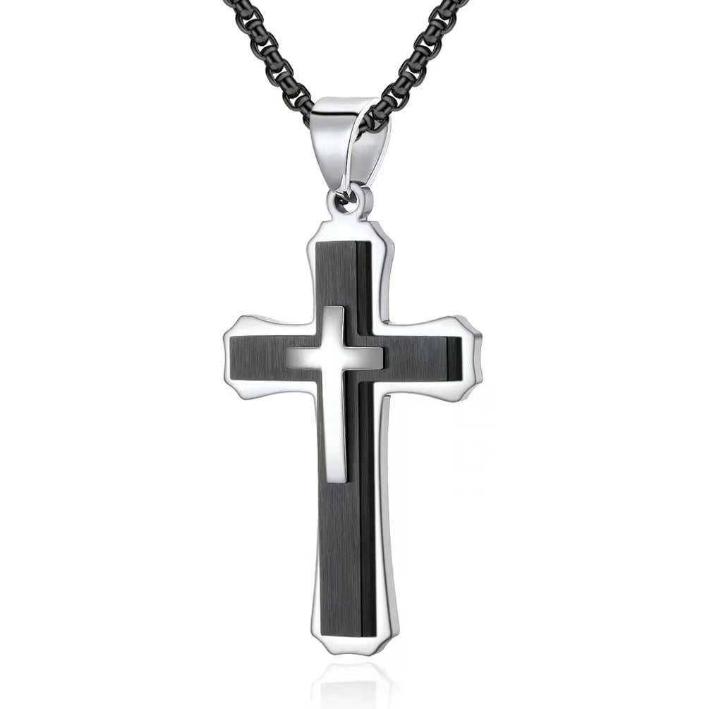 Mens Titanium Steel Cross Pendant Necklace Planderful Everyday Genie Retro Hip Hop Style
